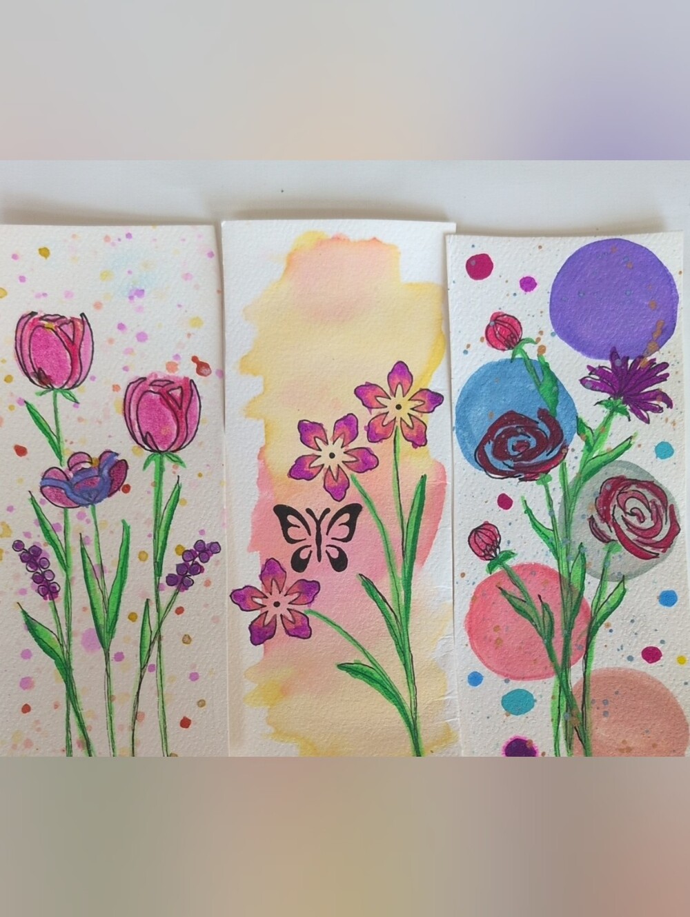 3 For $10 Handpainted Floral Watercolor Bookmarks